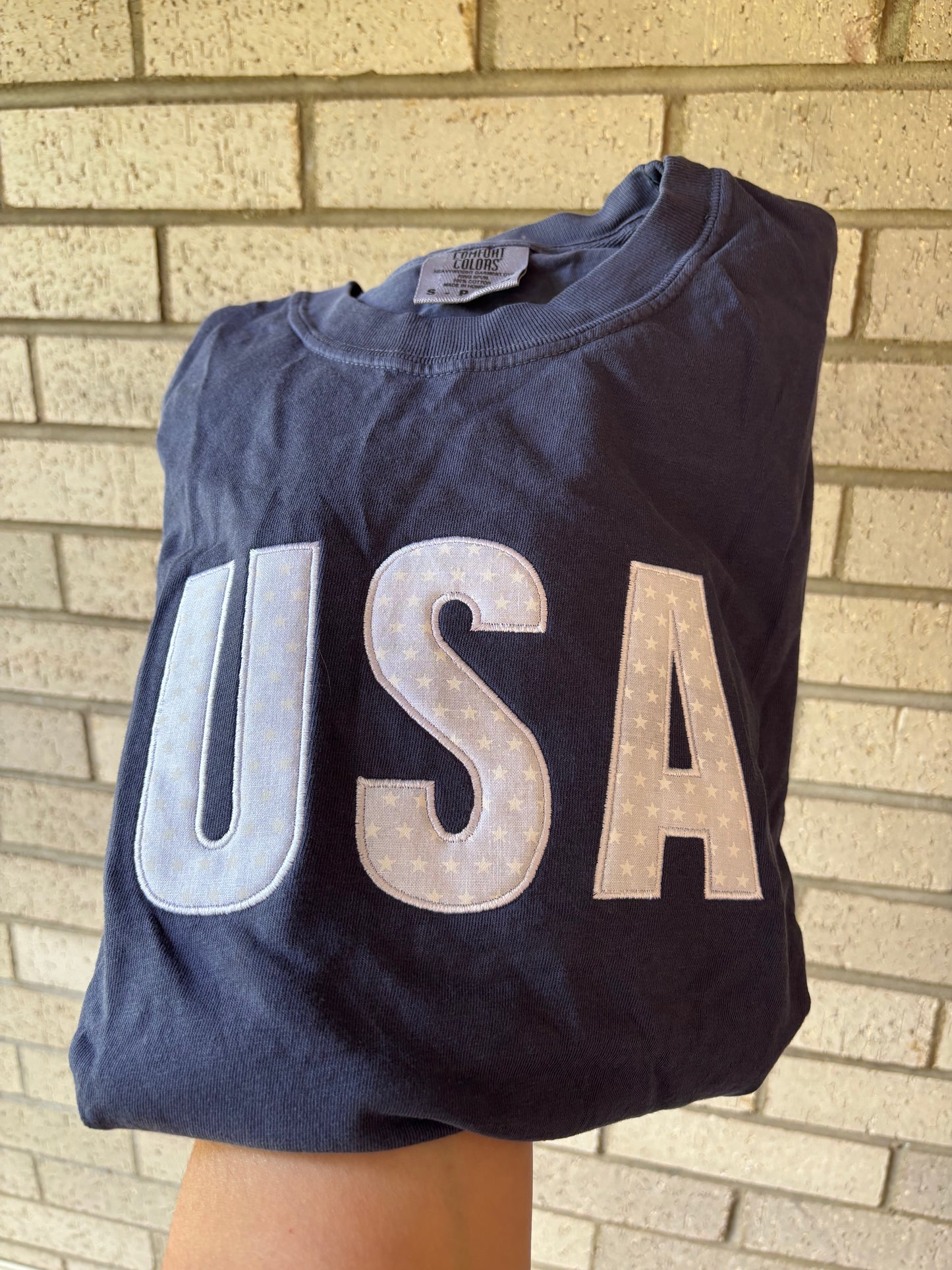 Appliqué USA with White Fabric & White Stars