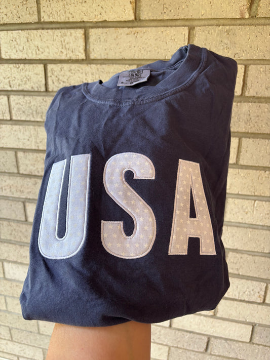 Appliqué USA with White Fabric & White Stars